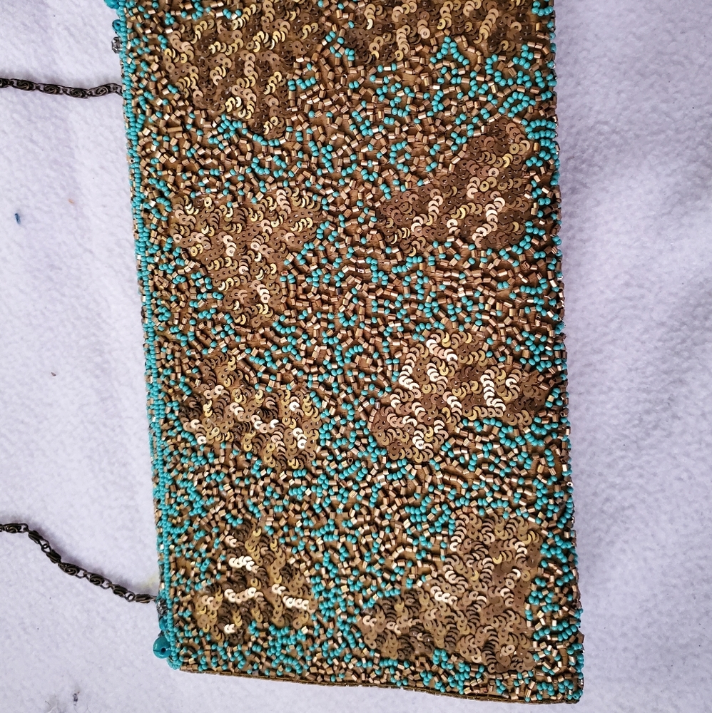 Crossbody clutch purse with rhinestones turquoise - Picture 5 of 5